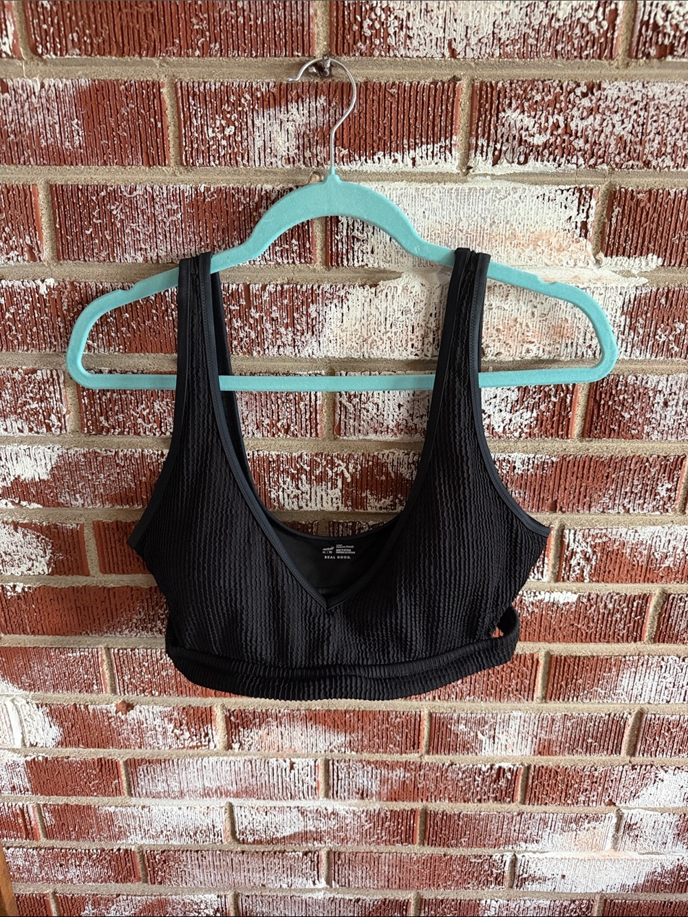 Aerie Real Good Black Crinkle Textured Scoop Bikini Swim Top XL